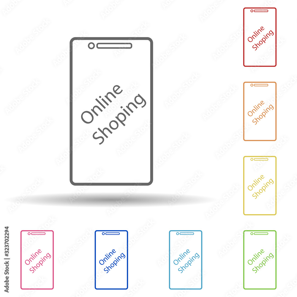 Poster mobile shopping in multi color style icon. simple thin line, outline vector of mobile banking icons 