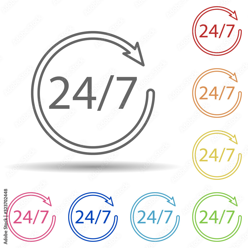 Aufkleber 24 7 service in multi color style icon. simple thin line, outline vector of mobile banking icons for
