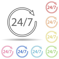 24 7 service in multi color style icon. Simple thin line, outline vector of mobile banking icons for ui and ux, website or mobile application