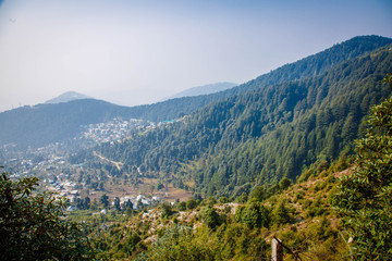 Fototapeta na wymiar Indian magic Himalayas mountains in Dharamshala Treck to Triud. Himachal Pradesh