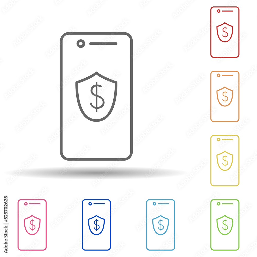 Poster protection of finance for mobile banking in multi color style icon. simple thin line, outline vector
