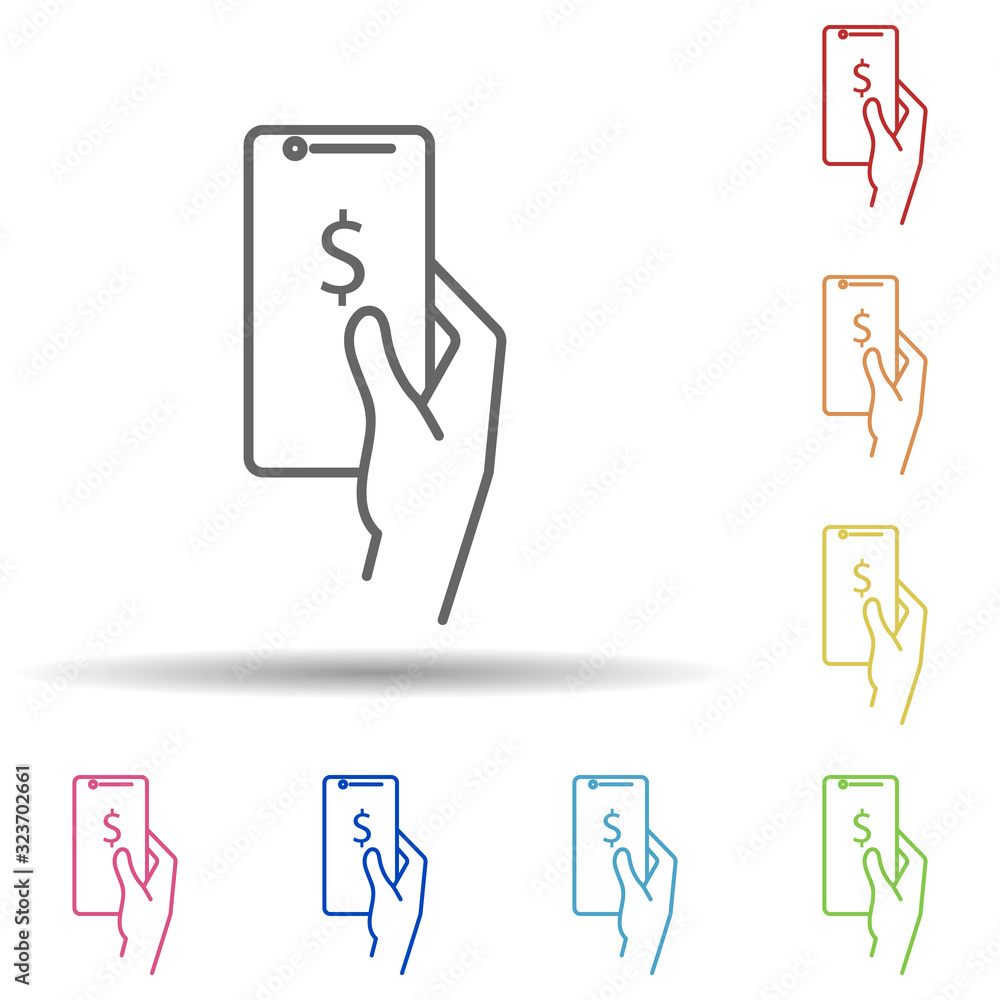Aufkleber user mobile banking in multi color style icon. simple thin line, outline vector of mobile banking ic