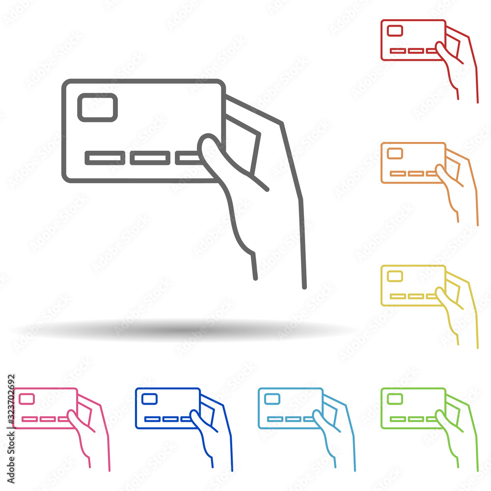 Poster credit card user in multi color style icon. simple thin line, outline vector of mobile banking icons