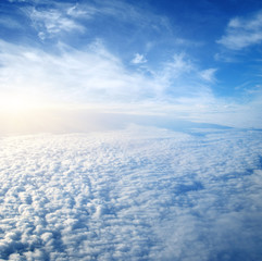 White clouds. View from the window of an airplane