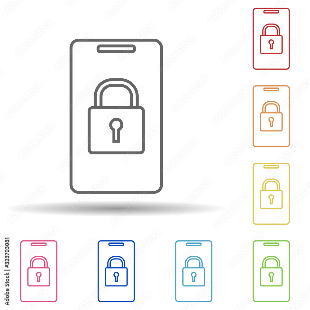 Aufkleber lock in a smart phone in multi color style icon. simple thin line, outline vector of mobile banking 