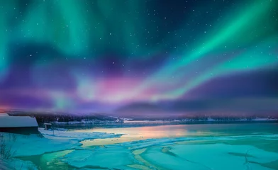 Fotobehang Noorderlicht (Aurora borealis) in de lucht boven Tromso, Noorwegen &quot Elementen van deze afbeelding geleverd door NASA&quot  © muratart