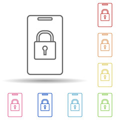 Lock in a smart phone in multi color style icon. Simple thin line, outline vector of mobile banking icons for ui and ux, website or mobile application