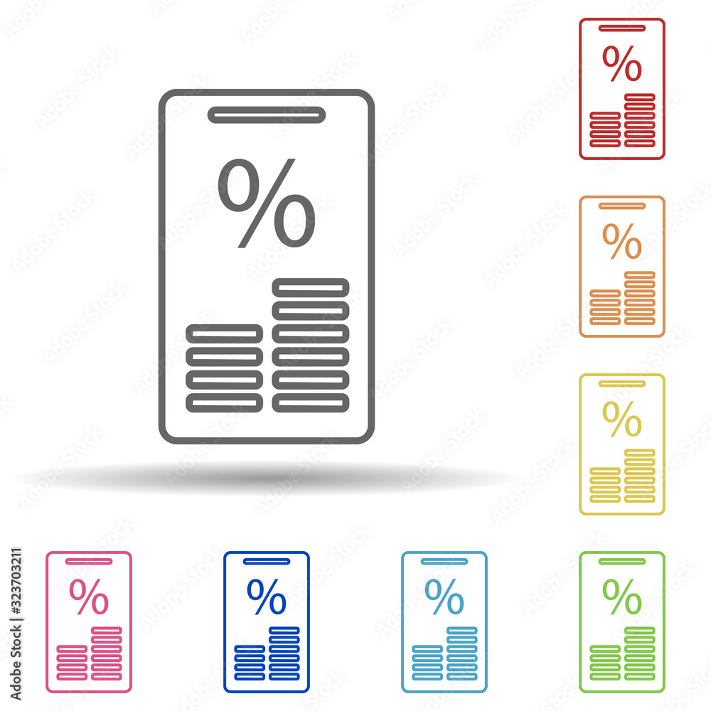 Poster interest accrual in mobile banking in multi color style icon. simple thin line, outline vector of mo
