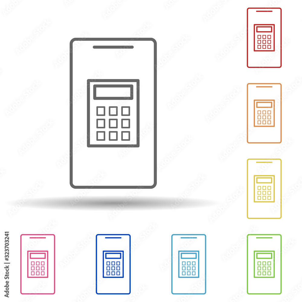 Aufkleber calculator in smart phone in multi color style icon. simple thin line, outline vector of mobile bank