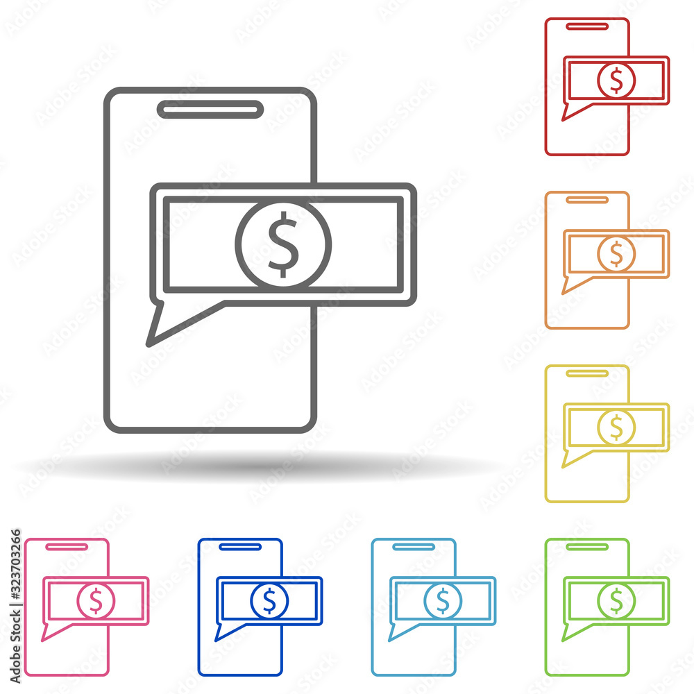 Poster money in mobile banking in multi color style icon. simple thin line, outline vector of mobile bankin