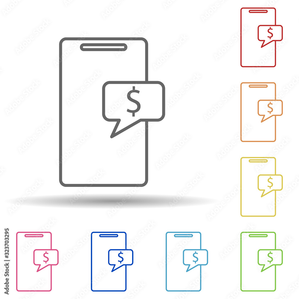 Poster message about the receipt of money in mobile banking in multi color style icon. simple thin line, ou