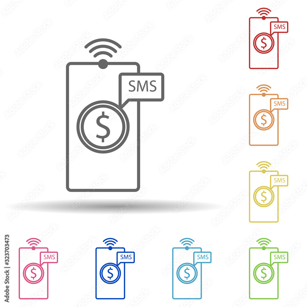 Poster message about the receipt of money in mobile banking in multi color style icon. simple thin line, ou