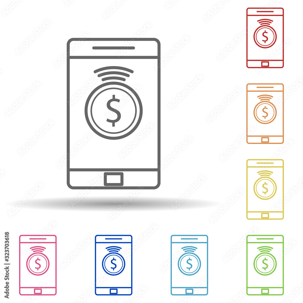 Poster money in mobile banking in multi color style icon. simple thin line, outline vector of mobile bankin