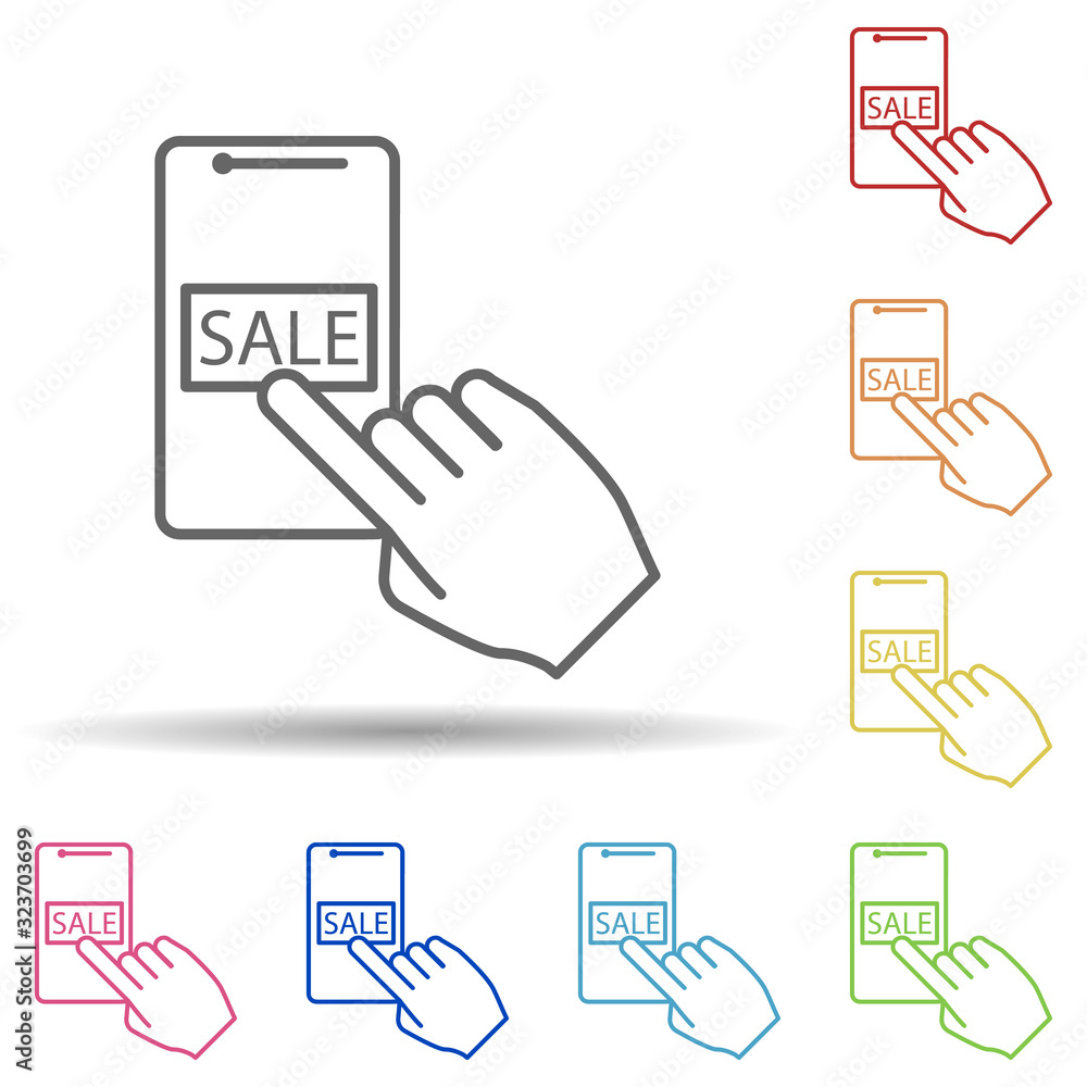 Poster sale from a smart phone in multi color style icon. simple thin line, outline vector of mobile bankin