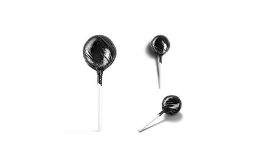 Blank black lollipop foil wrapper mockup, different views