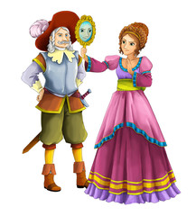 Cartoon happy married couple together on white background - illustration