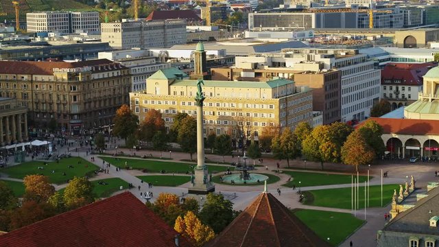 beautyful aerialflight over the inner citycenter of Stuttgard 