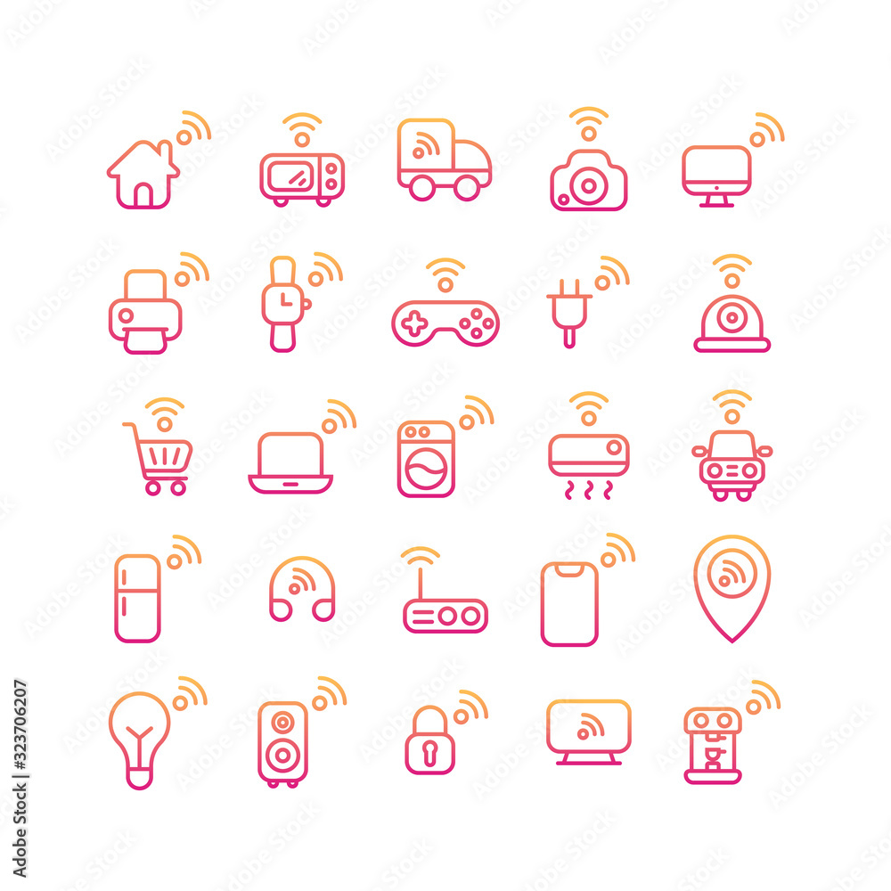 Aufkleber internet of things gradient icon set. vector and illustration.
