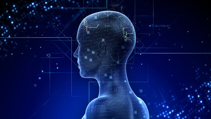 AI artificial intelligence digital network computer technology 3D illustration.