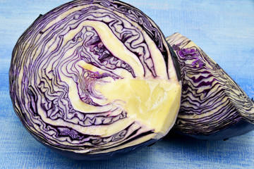 close up of a head of red cabbage