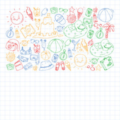 Fototapeta premium Vector pattern with travel and beach icons.