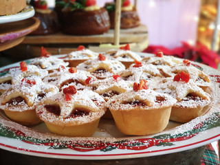 close up of christmas pies in holiday.