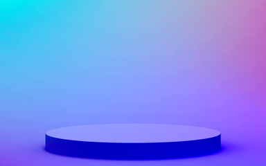 3d purple blue neon light cylinder podium minimal studio gradient dark colors background. Abstract 3d geometric shape object illustration render. Display for nightclub party and technology product.