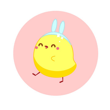 Cute Kawaii Easter Chicken Wearing Buuny Ears