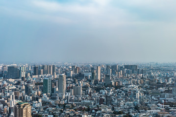 Asia Business concept for real estate and corporate construction - panoramic modern city skyline bird eye aerial view of tokyo tower and vivid blue sky in Roppongi Hill, Tokyo, Japan