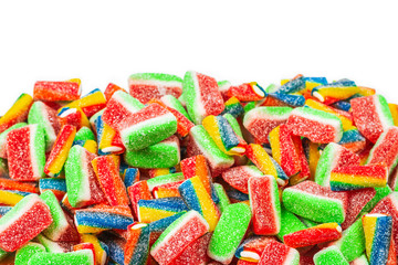 Assorted gummy candies. Top view. Jelly  sweets.
