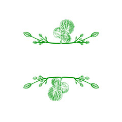 Vector Hand Draw Frame with Leaves, Dark Green Colorful Border Blank Template, Floral Design Element.