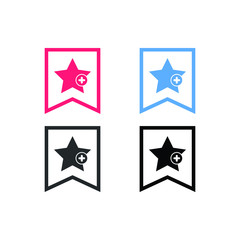 Favorites icon with plus symbol. Favorite icon, Star add plus sign, bookmark symbol, button