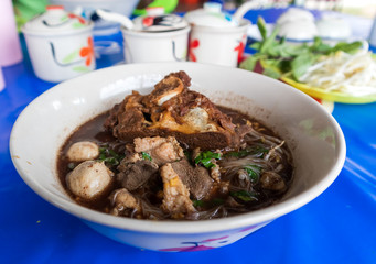 THAI BOAT NOODLE SOUP or KUAYTIAW REUA This delicious Thai noodle soup Local food in Thailand that can be eaten in general is delicious and cheap