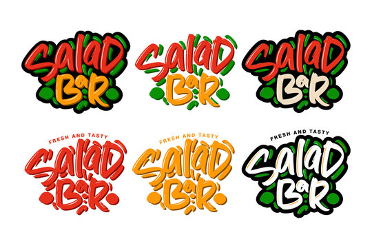 Collection of Salad Bar lettering logos on white background.