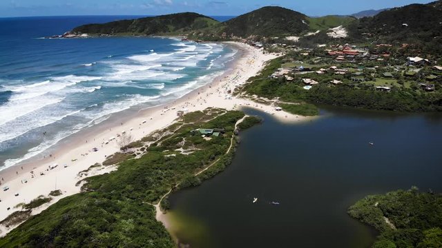 Aerial view of Rosa Beach in Santa Catarina. Beach in southern Brazil between Garopaba and Imbituba.