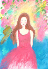 Obraz na płótnie Canvas 夏の青い海を背景に美しい女の子