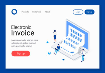 Fototapeta premium Electronic invoice, notice of payment isometric concept.,