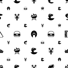 meat icons pattern seamless. Included editable filled BBQ Grill, salmon, shrimp, lobster, burger, Seafood, sandwich, baked fish, eel icons. meat icons for web and mobile.