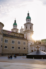 Salzburger Dome and historic district of Salzburg in the evening