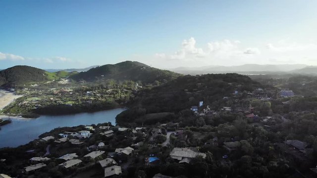 Aerial view of Rosa Beach in Santa Catarina. Beach in southern Brazil between Garopaba and Imbituba.