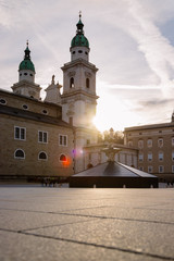Salzburger Dome and historic district of Salzburg in the evening