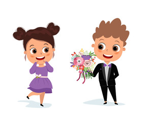 Man holding flowers. Happy March 8 International Women's Day. Element for greeting card. Vector illustration in a flat style