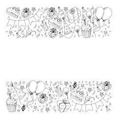 Birthday party. Pattern for invitations, banners, templates.