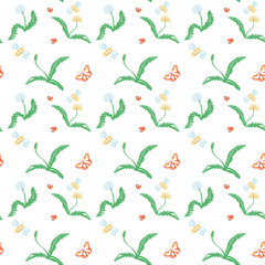 Obraz premium Seamless pattern with flowers, leaves, branches. Vector colorful endless floral background. The elegant illustration for fashion prints, fabric, scrapbook