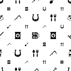 farm icons pattern seamless. Included editable filled horseshoe, mining farm, Shovel, Scythe, fertilizer, Gardening tools, Rake, Spray bottle icons. farm icons for web and mobile.