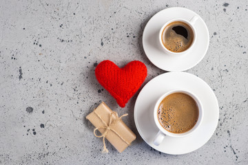 The concept of the March 8 women's day. Top view of two cups of coffee in the shape of the number 8