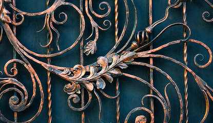 Details of structure and ornaments of wrought iron fence and gate