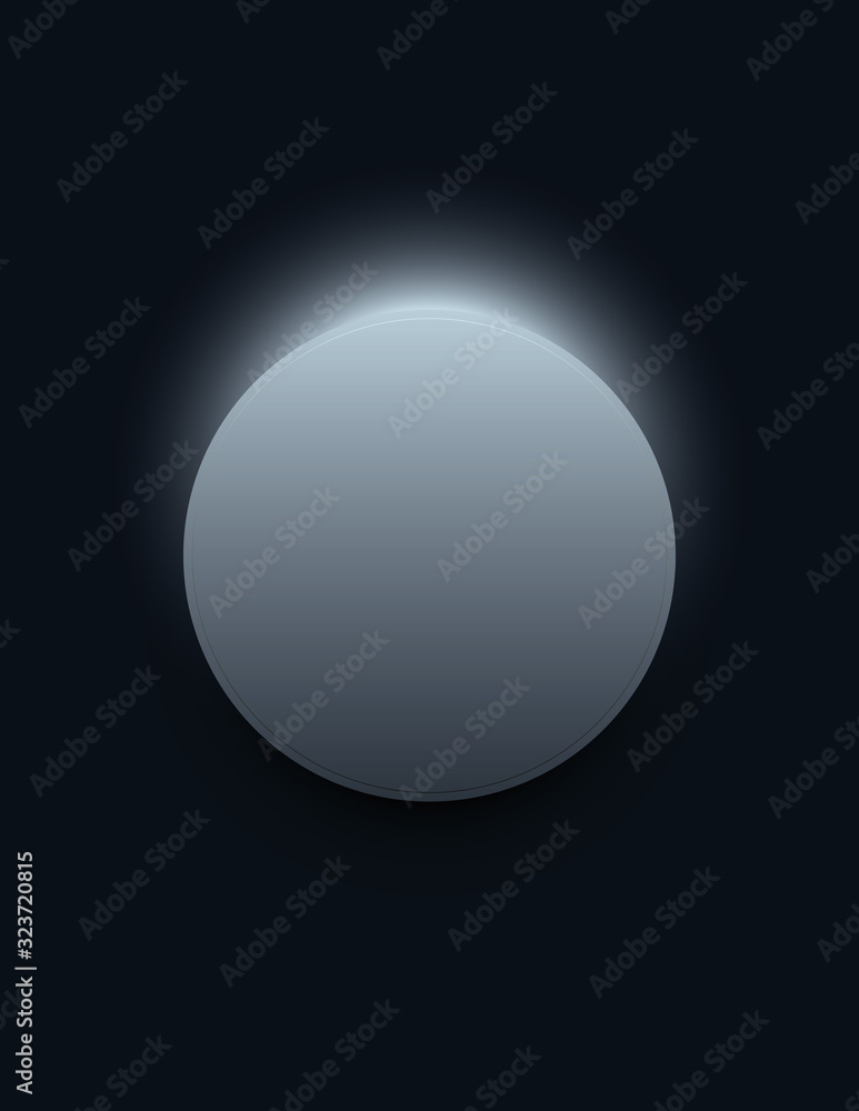 Poster minimal black vector background with grey 3d circle with light behind it. product presentation or da