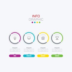 Business data visualization. Infographic element with icons and options or steps. Can be used for process, presentation, diagram, workflow layout, info graph, web design. Vector business template.