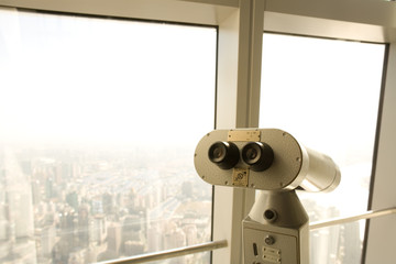 Coin binoculars at Sky Walk Observatory on floor 94 of the Shanghai World Finance Centre (SWFC), Shanghai, China
